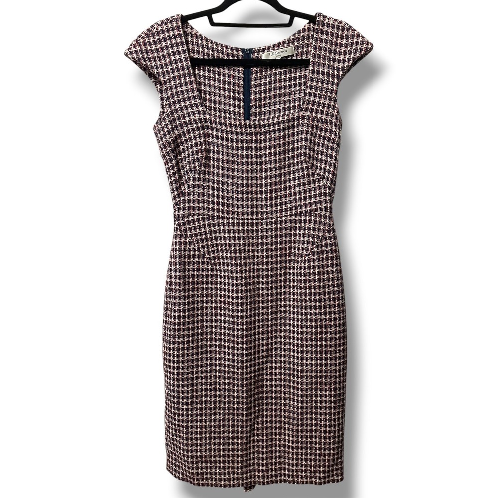 L.K. Bennett London Tweed Pleated Sheath Dress 4 Workwear Office Career Modest
